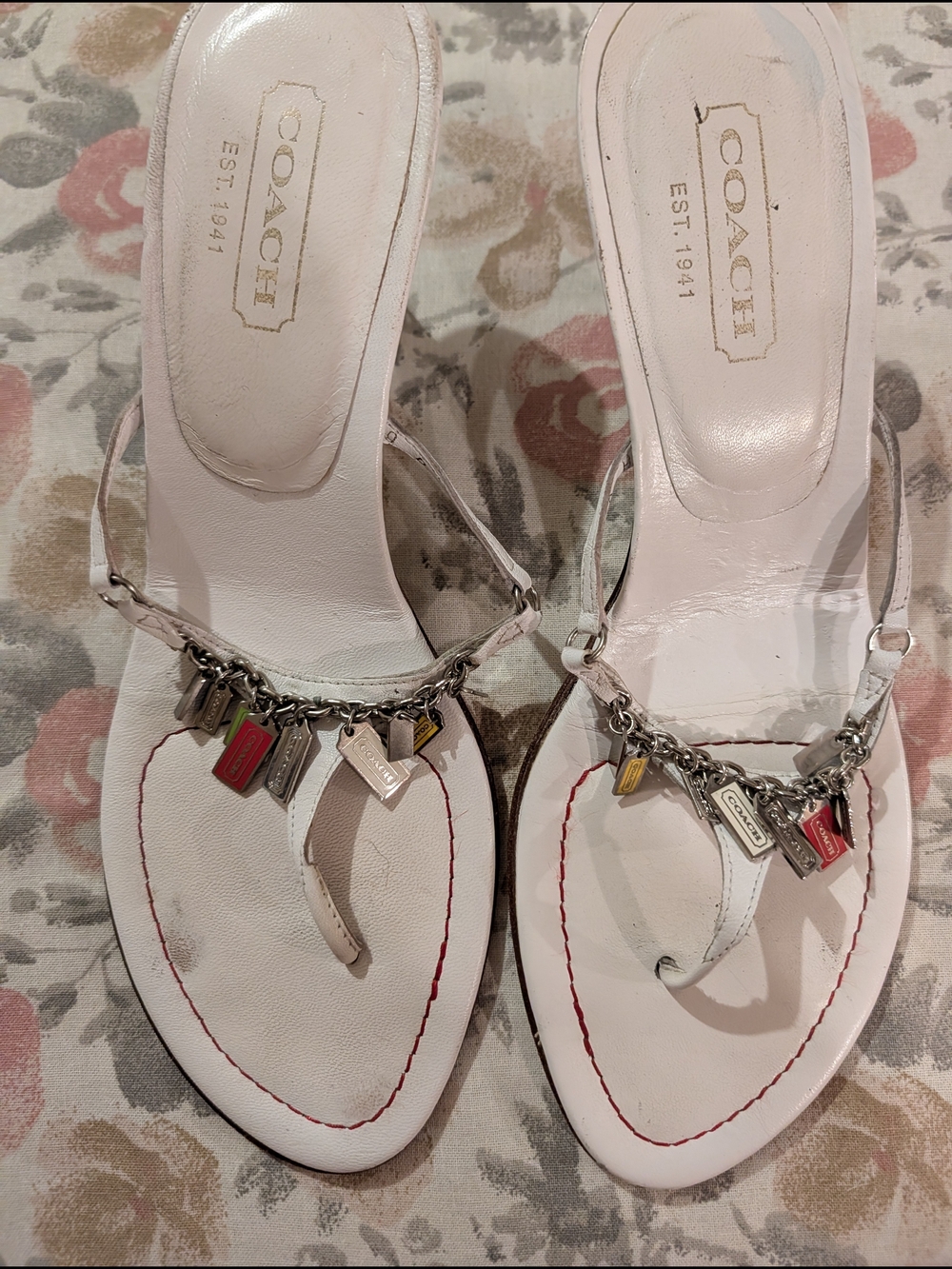 COACH Leather Thong Sandals with Metal Charms
